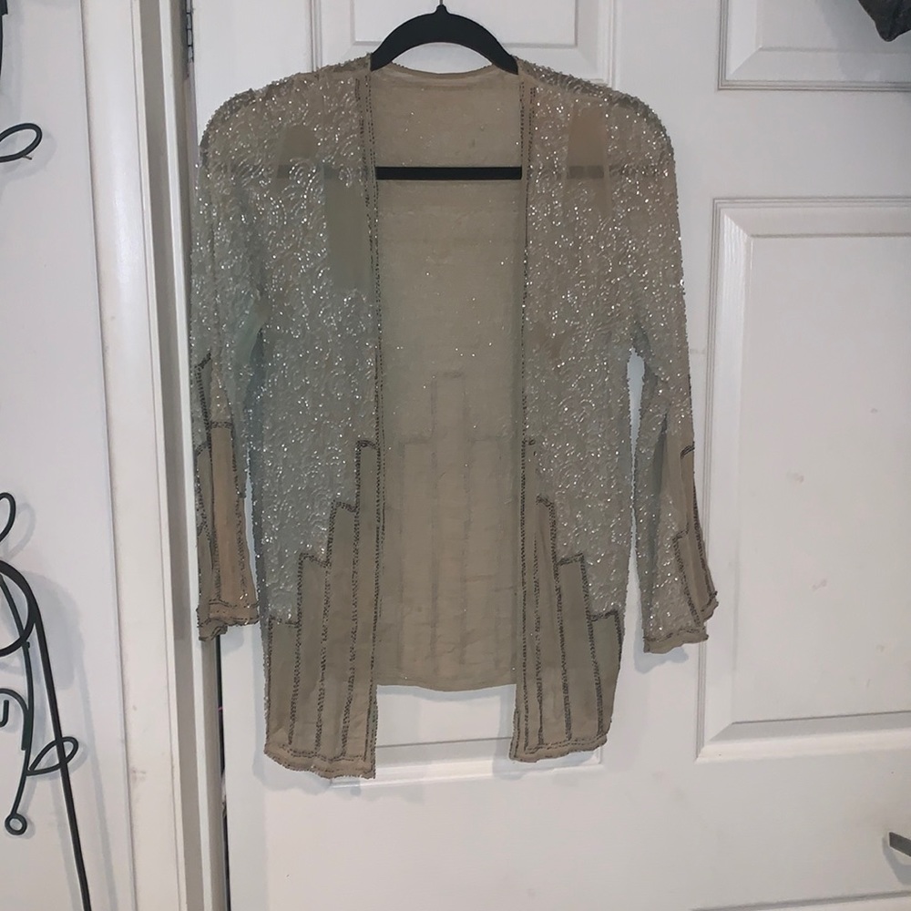 Vintage Beautiful Beaded jacket Light Green Unmarked Handmade